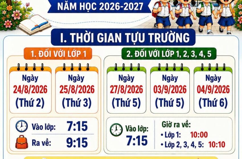  Thông báo Lịch Tựu Trường và Khai Giảng – Năm học: 2026-2027